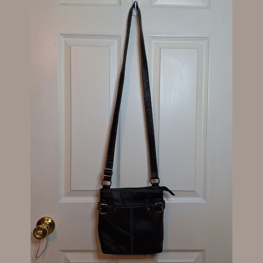 Rosetti Black Faux Leather Double Buckle Crossbody Bag Normcore Neutral Classic